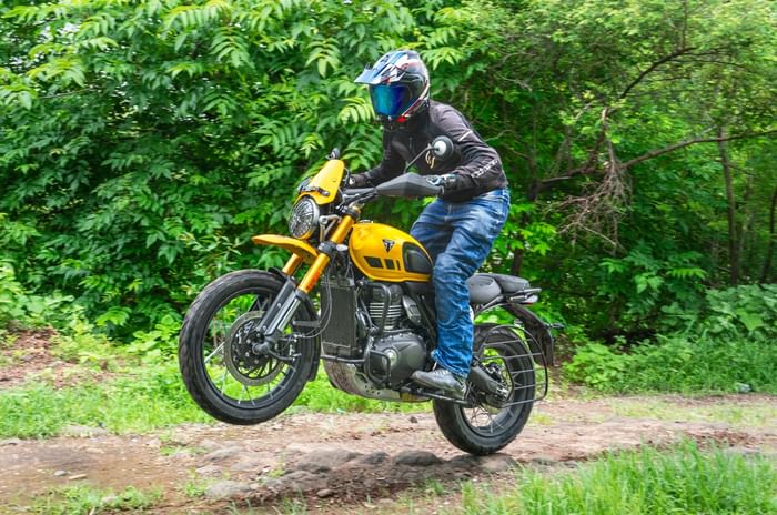 Triumph Scrambler 400 XC review: Form over function Triumph Scrambler 400 XC front left side off roading shot